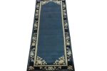 Vintage Chinese Deco style runner in Deep Blue, Off white | Area Rug in Rugs by Rug and Kilim