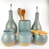Kitchen Set - Matte Black Stoneware | Cooking Utensil in Utensils by Tina Fossella Pottery. Item made of wood & stoneware