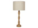 Hand Turned Oak Table Lamp | Lamps by ColombeFurniture``. Item made of oak wood with linen