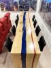Red And Blue Epoxy Waterfall Bar Top Table With LED Lights | Conference Table in Tables by Chagrin Valley Custom Furniture. Item composed of maple wood & synthetic compatible with contemporary and modern style