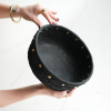 Centerpiece Bowl in Carbon Black Concrete with Brass Rivets | Decorative Bowl in Decorative Objects by Carolyn Powers Designs. Item made of brass with concrete works with minimalism & contemporary style
