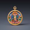 Mahavairocana Thangka Gold Zodiac Pendant Amulet Art | Ornament in Decorative Objects by Dynasty Artisan. Item made of metal works with contemporary & eclectic & maximalism style