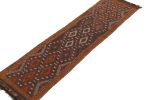 Antique Sumak Kilim runner in Brown, Ochre & Blue geometric | Area Rug in Rugs by Rug and Kilim