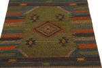 1980s Vintage Sofreh Kilim rug in Green with Blue and Orange | Area Rug in Rugs by Rug and Kilim