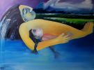 The Swimming Lesson | Oil And Acrylic Painting in Paintings by Saren Dobkins. Item made of canvas with synthetic