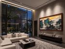 Hand-Painted Silk Flowing Springs Landscape Art on Silk/Xuan | Oil And Acrylic Painting in Paintings by Dynasty Artisan. Item composed of wood & fabric compatible with contemporary and eclectic & maximalism style