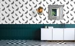 Fancy Pigeon | Black On White | Wallpaper in Wall Treatments by Weirdoh Birds. Item composed of synthetic