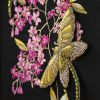 Embroidery Work Wall Art of Cherry Blossom & 3D Dragonfly | Mixed Media by MagicSimSim. Item in art deco style