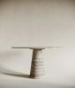 Italian Silver Travertine Round Table - Dining Room Table | Dining Table in Tables by TigerWoodAtelier. Item composed of marble compatible with minimalism and contemporary style