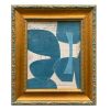 Contemporary Blue Abstract Collage in Vintage Gold Frame | Paintings by Suzanne Nicoll Studio. Item composed of paper in minimalism or mid century modern style