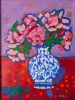 Peonies in Blue & White | Oil And Acrylic Painting in Paintings by Berezart. Item made of canvas works with contemporary & eclectic & maximalism style