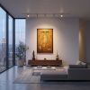 Yunjin Silk Brocade Yellow Dzambhala Thangka Art | Embroidery in Wall Hangings by Dynasty Artisan. Item composed of wood and fabric in contemporary or eclectic & maximalism style