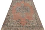 Vintage Turkish Rug in Salmon Red with Floral Medallion | Area Rug in Rugs by Rug and Kilim