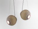 Knitted Pendant Light - Falling 30cm | Pendants by Ariel Zuckerman Studio | Amot Atrium Tower in Ramat Gan. Item composed of fabric and metal