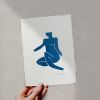 Lady in blue, Linocut, Ink on paper | Prints by Llinella. Item composed of paper in mid century modern or contemporary style