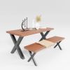 Modern Wooden Dining Table With Bench, Farmhouse Wood Dining | Tables by Picwoodwork. Item composed of oak wood