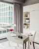 DK-95 Desk Arc Shaped in Smoke Gray Ash | Tables by Antoine Proulx Furniture, LLC. Item made of wood & steel