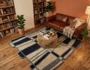 Handtufted Irregular Shape Rug, Navy Blue Beige Geometric Carpet, Modern Abstract Area Rug | Rugs by Krafcreation. Item composed of cotton compatible with boho and contemporary style