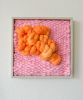 Framed Fiber Wall Art – Pink and Orange Textured Weaving | Wall Hangings by Camille McMurry. Item made of oak wood & wool compatible with art deco style