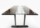 Ebonized Maple Glass River Dining Table 4x8ft | Tables by Lumberlust Designs. Item made of maple wood with steel