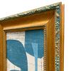 Contemporary Blue Abstract Collage in Vintage Gold Frame | Paintings by Suzanne Nicoll Studio. Item composed of paper in minimalism or mid century modern style