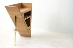 Restaurant Host Station | Podium in Furniture by Wake the Tree Furniture Co. Item composed of oak wood and brass in minimalism or mid century modern style