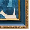 Contemporary Blue Paper Collage in Vintage Frame | Paintings by Suzanne Nicoll Studio. Item made of wood & paper compatible with mid century modern style