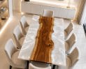 White Epoxy Wooden Dining Table Top, Luxury Dining Table | Tables by Innovative Home Decors. Item made of wood works with country & farmhouse & art deco style