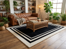 Black & Ivory Border Geometric Hand Tufted Wool Rug | Area Rug in Rugs by Krafcreation. Item made of cotton works with minimalism & contemporary style