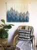 SIERRA TEAL Custom Dyed Wall Tapestry Mountain Landscape | Macrame Wall Hanging in Wall Hangings by Wallflowers Hanging Art. Item composed of oak wood and wool in boho or mid century modern style