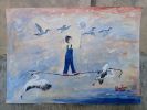 Migración | Oil And Acrylic Painting in Paintings by Elena Parau. Item made of paper works with contemporary & country & farmhouse style