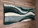 Woven Wall tapestry "“Emerald Flow” | Wall Hangings by Tissage Sauvage. Item made of wood with cotton works with boho & country & farmhouse style