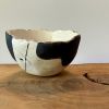 Small Handbuilt Black and White Handpainted Red Clay Bowl | Dinnerware by cursive m ceramics. Item made of ceramic