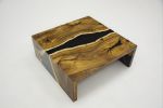 Matte Black Waterfall Epoxy Resin Custom Wood Coffee Table | Tables by Tinella Collection. Item composed of walnut and synthetic in minimalism or contemporary style