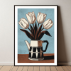 Coffee pot with white tulips | Prints in Paintings by Paul Manwaring Fine Art Prints. Item made of paper compatible with contemporary and modern style