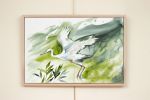 Egret in Flight : Original Watercolor Painting on Canvas | Paintings by Elizabeth Becker. Item made of canvas works with minimalism & contemporary style