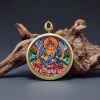 Tibetan Yellow Jambhala Thangka Wealth Amulet Pendant | Ornament in Decorative Objects by Dynasty Artisan. Item composed of metal in contemporary or eclectic & maximalism style