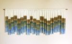 STEPS BLUE Block Blue Green Custom Wall Tapestry | Macrame Wall Hanging in Wall Hangings by Wallflowers Hanging Art. Item composed of oak wood and wool in boho or mid century modern style