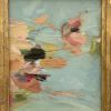 Soft Blue Contemporary Abstract Painting in Vintage Frame | Oil And Acrylic Painting in Paintings by Suzanne Nicoll Studio. Item composed of wood compatible with contemporary style