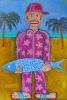 Boy with fish on the beach | Oil And Acrylic Painting in Paintings by Berez Art. Item made of canvas works with contemporary & urban style