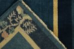 Vintage Chinese Deco style rug in Deep Blue, Gold Border | Area Rug in Rugs by Rug and Kilim