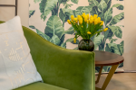 Milo Armchair + Milo Bean Ottoman (Moss Green) | Chairs by Marie Burgos Design and Collection | d&d Building in New York. Item made of wood with fabric