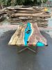 Turquoise Epoxy Resin River Live Edge Custom Dining Table | Tables by Tinella Collection. Item composed of walnut in boho or minimalism style