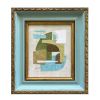 Contemporary Blue and Green Collage in Vintage Frame | Paintings by Suzanne Nicoll Studio. Item made of wood & paper compatible with minimalism and mid century modern style