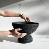 Sculptural Centerpiece Bowl in Textured Carbon Black Concret | Decorative Bowl in Decorative Objects by Carolyn Powers Designs. Item made of concrete works with minimalism & contemporary style