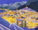 Swiss Village at Night | Oil And Acrylic Painting in Paintings by Michelle Keib Art. Item composed of canvas and paper in eclectic & maximalism or modern style