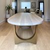 Racetrack Cashmere White Brass Tunnel Table | Dining Table in Tables by YJ Interiors. Item composed of wood & brass compatible with mid century modern and contemporary style