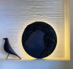 Mixed Media Artwork on Canvas "Moon D50" with LED light | Mixed Media by ArtForLoft. Item made of wood & canvas compatible with minimalism and mid century modern style