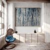Large Abstract Blue Textured Painting | Mixed Media in Paintings by Intuitive Arts Shop. Item made of canvas works with boho & minimalism style