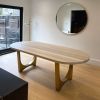 Racetrack Cashmere White Brass Tunnel Table | Dining Table in Tables by YJ Interiors. Item composed of wood & brass compatible with mid century modern and contemporary style